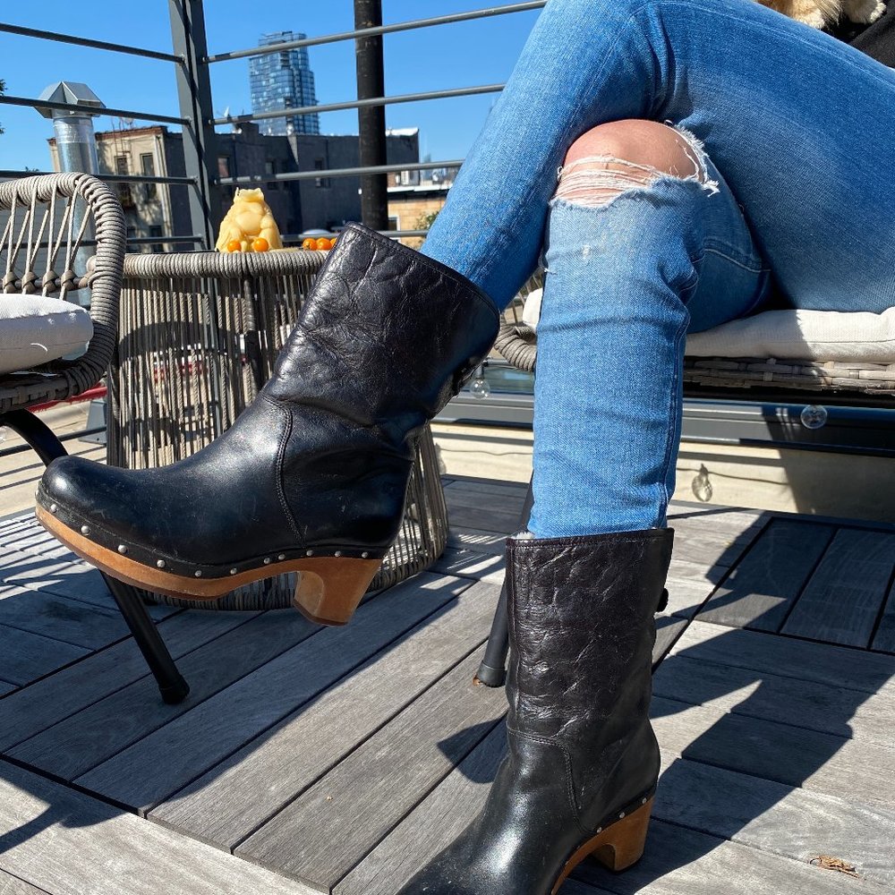 Black Shearling Ugg Clog Booties